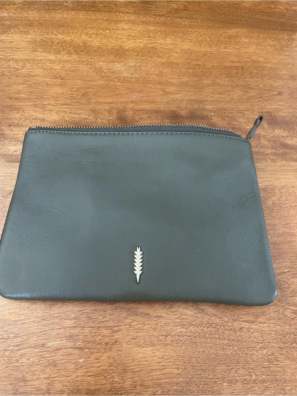 Thacker Leather Zip Pouch with small zip pouch in Olive Green